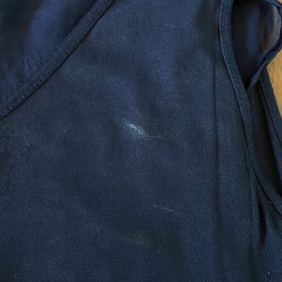 100% Silk Sheer Navy Blue Short Sleeve Blouse Loose Fitting Scoop Neck Billowing - Picture 11 of 11